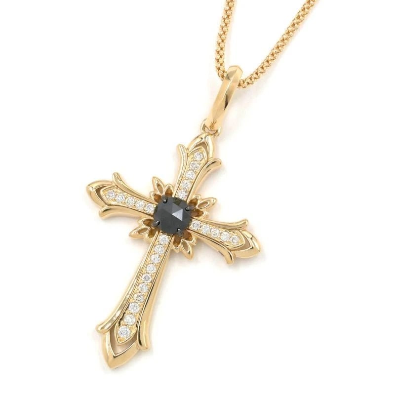 NATURAL DIAMOND CROSS NECKLACE 18K YG (1 of 5)