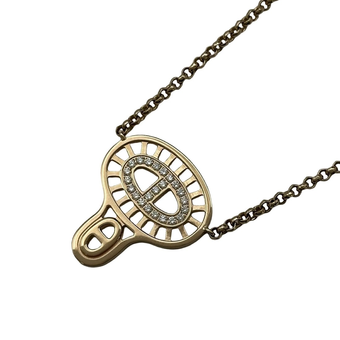 HERMES CHAINE D'ANKLE DIVINE NECKLACE PINK GOLD: Hermes Chaine D'Ankle Divine Necklace Pink Gold Brand: Hermes Type/Style: Necklace Material: 18K PG, Color: PG Size: Size Height: approx. 22.0mm Width: approx. 18.9mm Total length: approx. 45.5cm