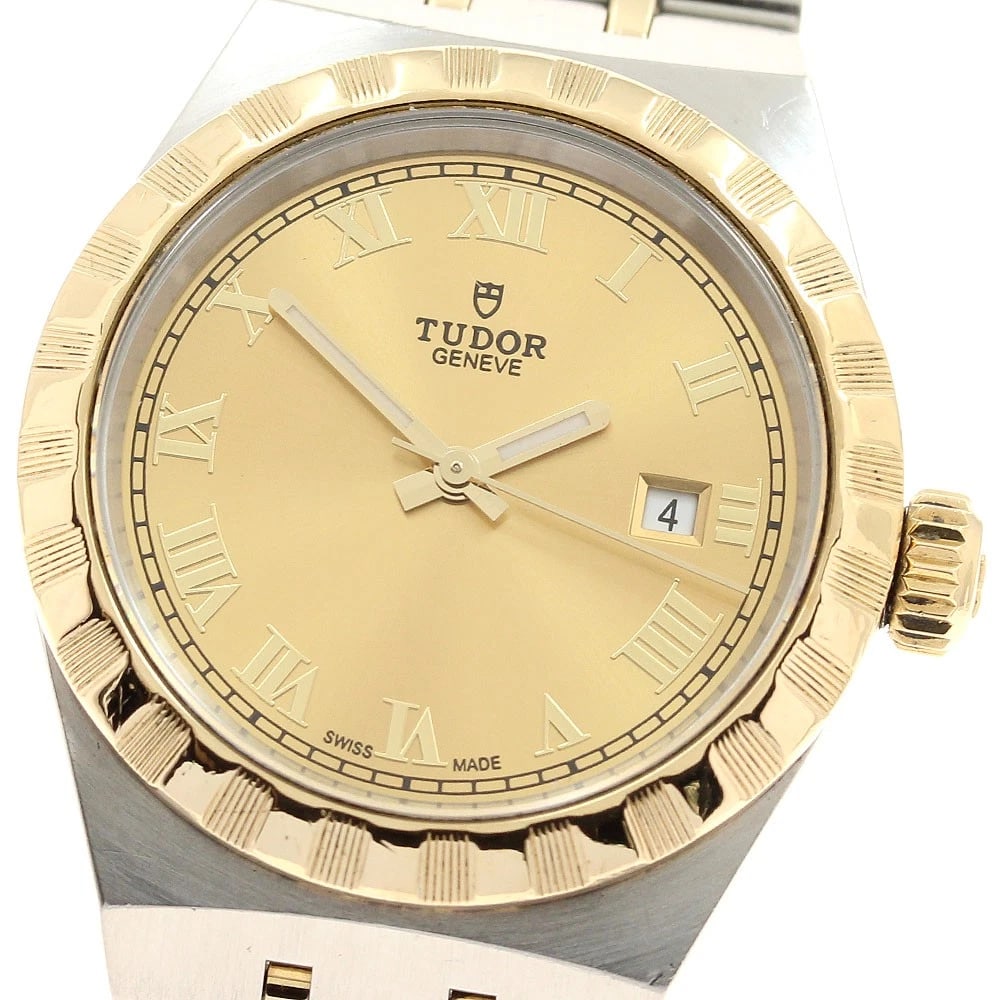 TUDOR ROYAL DATE GOLD DIAL AUTOMATIC WATCH: TUDOR Royal Date gold Dial Automatic Watch Brand: TUDOR Type/Style: Wristwatch Material: Band Material Stainless Steel/YG, Case Material Stainless Steel/YG Color: Dial Color gold Size: Case Size About