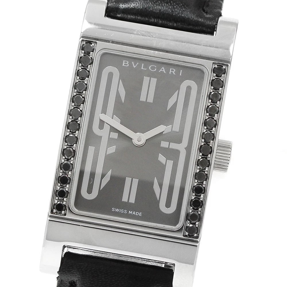 BVLGARI RETTANGOLO BLACK DIAMOND GRAY DIAL QUARTZ WATCH (1 of 4)