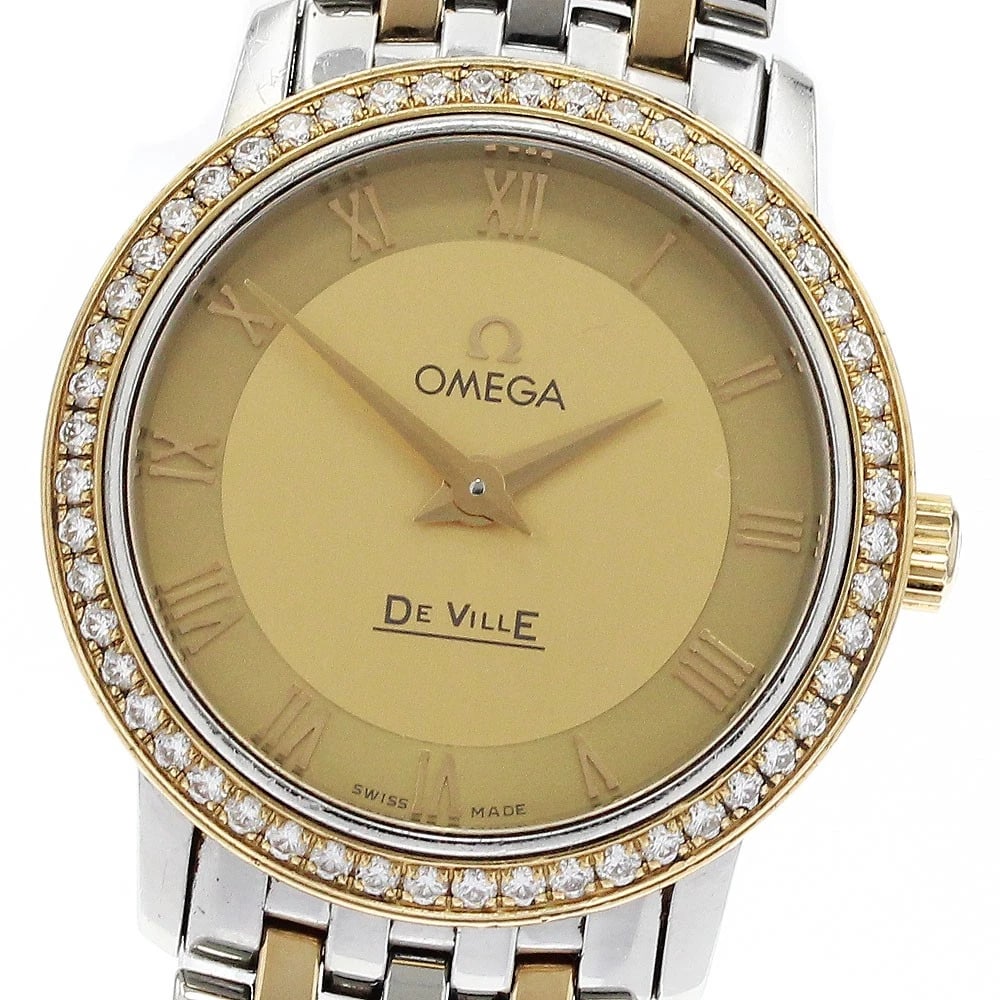 OMEGA DE VILLE PRESTIGE QUARTZ WATCH: OMEGA De Ville Prestige Quartz Watch Brand: OMEGA Type/Style: Wristwatch Material: Band Material Stainless Steel/YG, Case Material Stainless Steel/YG Color: Dial Color gold Size: Case Size About27mm