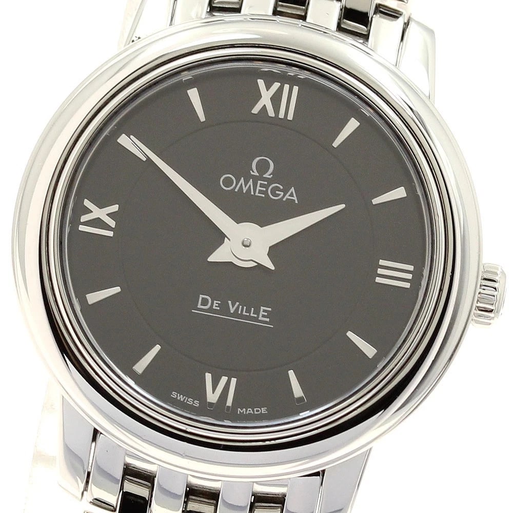 OMEGA DE VILLE PRESTIGE QUARTZ WATCH: OMEGA De Ville Prestige Quartz Watch Brand: OMEGA Type/Style: Wristwatch Material: Band Material Stainless Steel, Case Material Stainless Steel Color: Dial Color black Size: Case Size About24mm