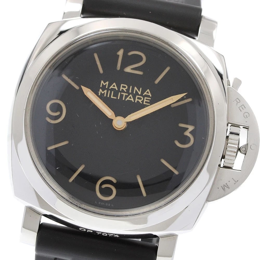 PANERAI LUMINOR MARINA MILITARY HAND WINDING WATCH: PANERAI Luminor Marina Military Hand Winding Watch Brand: PANERAI Type/Style: Wristwatch Material: Band Material rubber, Case Material Stainless Steel Color: Dial Color black Size: Case Size