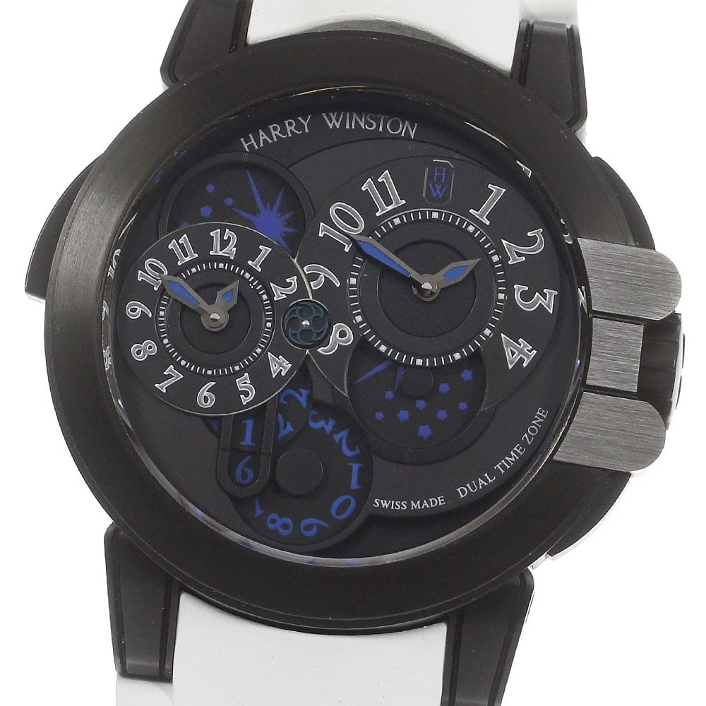 HARRY WINSTON DUAL TIME BLACK EDITION AUTOMATIC WATCH: HARRY WINSTON Dual Time Black Edition Automatic Watch Brand: HARRY WINSTON Type/Style: Wristwatch Material: Band Material rubber, Case Material Therium Color: Dial Color black Size: Case Size