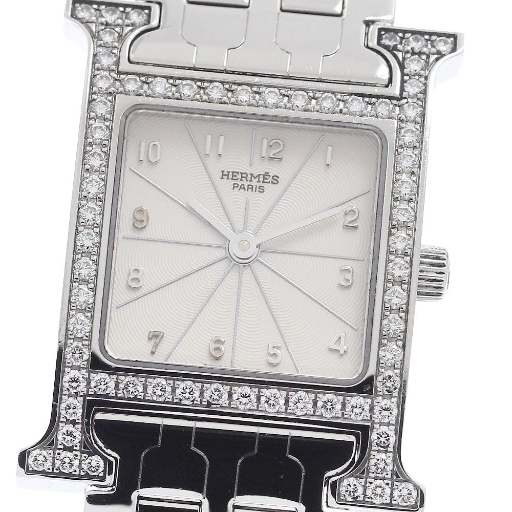 HERMES H WATCH DIAMOND BEZEL SILVER DIAL QUARTZ WATCH: HERMES H watch Diamond Bezel Silver Dial Quartz Watch Brand: HERMES Type/Style: Wristwatch Material: Band Material Stainless Steel, Case Material Stainless Steel Color: Dial Color Silver Size: Case Si