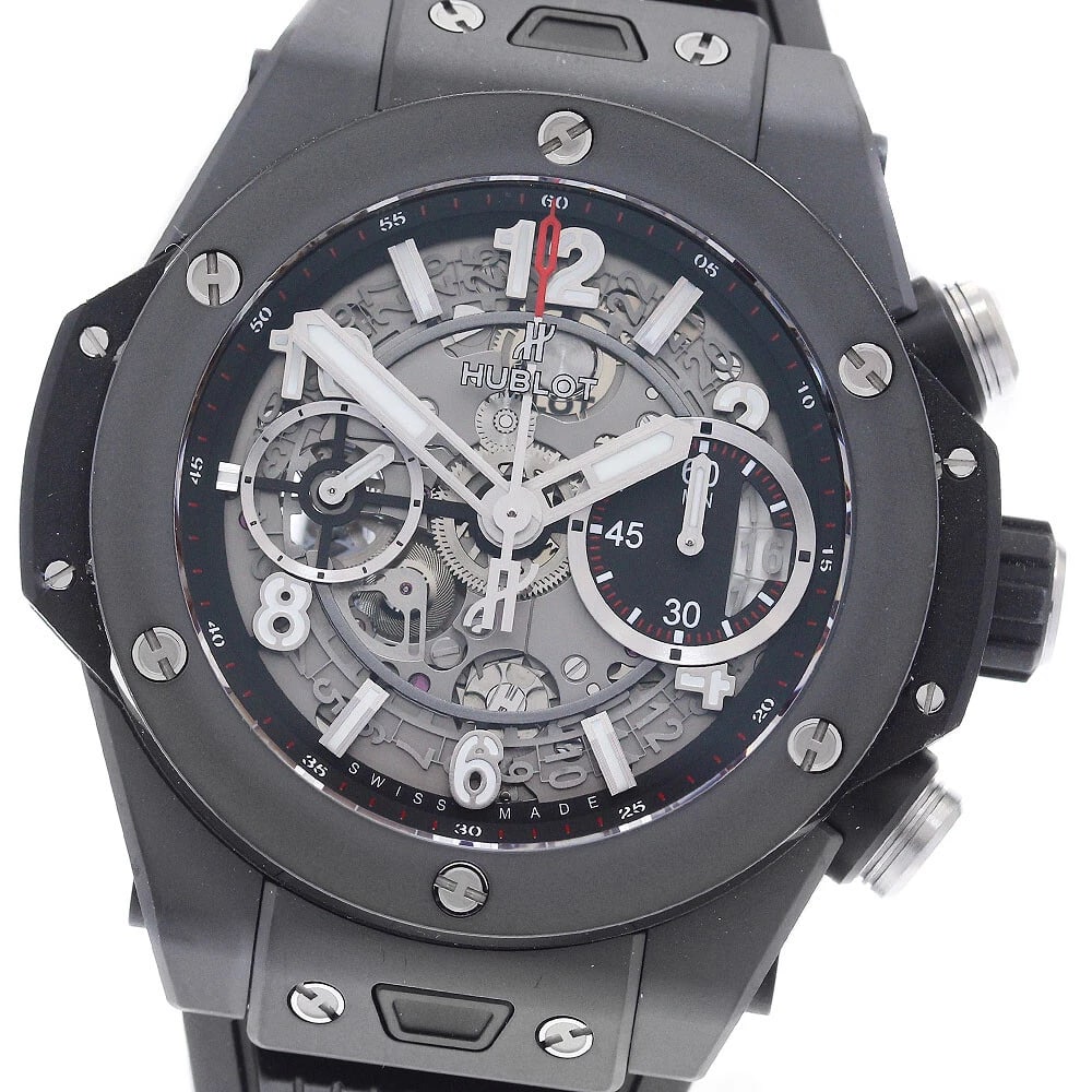 HUBLOT BIG BANG UNICO BLACK MAGIC SKELETON AUTOMATIC WATCH: HUBLOT Big Bang Unico Black Magic skeleton Automatic Watch Brand: HUBLOT Type/Style: Wristwatch Material: Band Material rubber, Case Material ceramic Color: Dial Color skeleton Size: Case Size About46