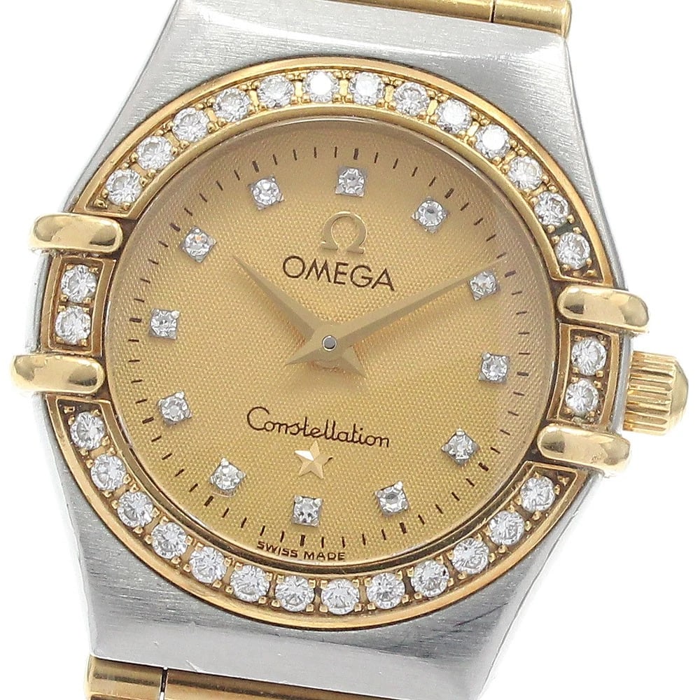 OMEGA CONSTELLATION DIAMOND BEZEL DIAMOND QUARTZ WATCH: OMEGA Constellation Diamond bezel diamond Quartz Watch Brand: OMEGA Type/Style: Wristwatch Material: Band Material Stainless Steel/YG, Case Material Stainless Steel/YG Color: Dial Color gold Size: Cas