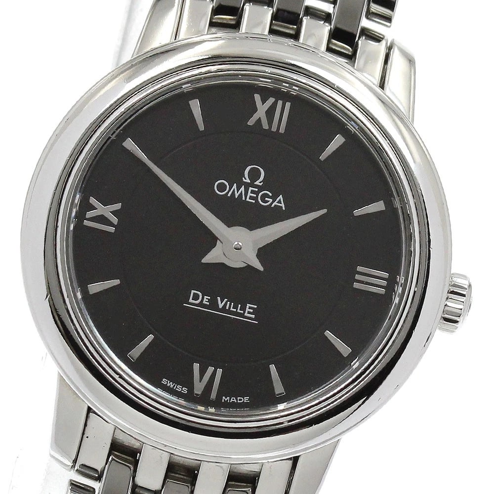 OMEGA DE VILLE PRESTIGE QUARTZ WATCH: OMEGA De Ville Prestige Quartz Watch Brand: OMEGA Type/Style: Wristwatch Material: Band Material Stainless Steel, Case Material Stainless Steel Color: Dial Color black Size: Case Size About24mm