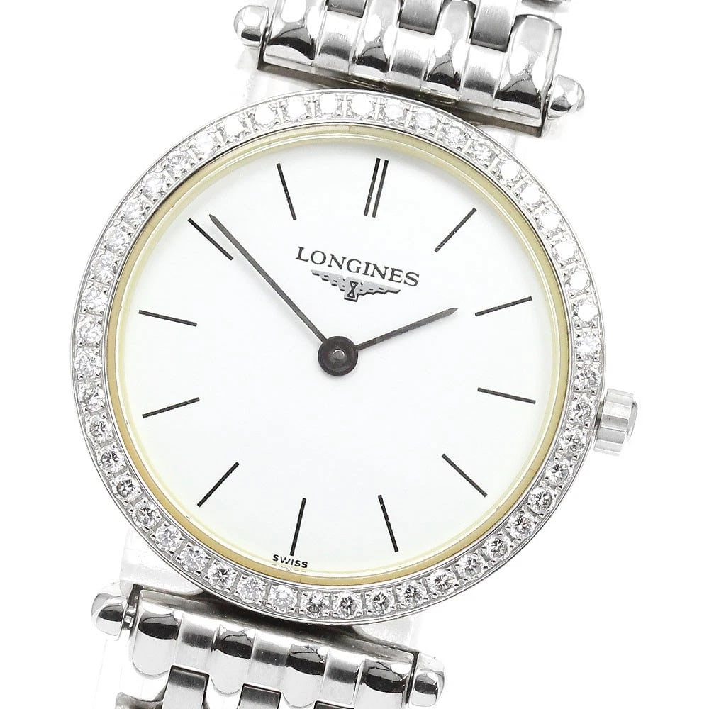 LONGINES GRAND CLASSIC DIAMOND BEZEL WHITE DIAL WATCH: LONGINES Grand classic Diamond Bezel white Dial Watch Brand: LONGINES Type/Style: Wristwatch Material: Band Material Stainless Steel, Case Material Stainless Steel Color: Dial Color white Size: About