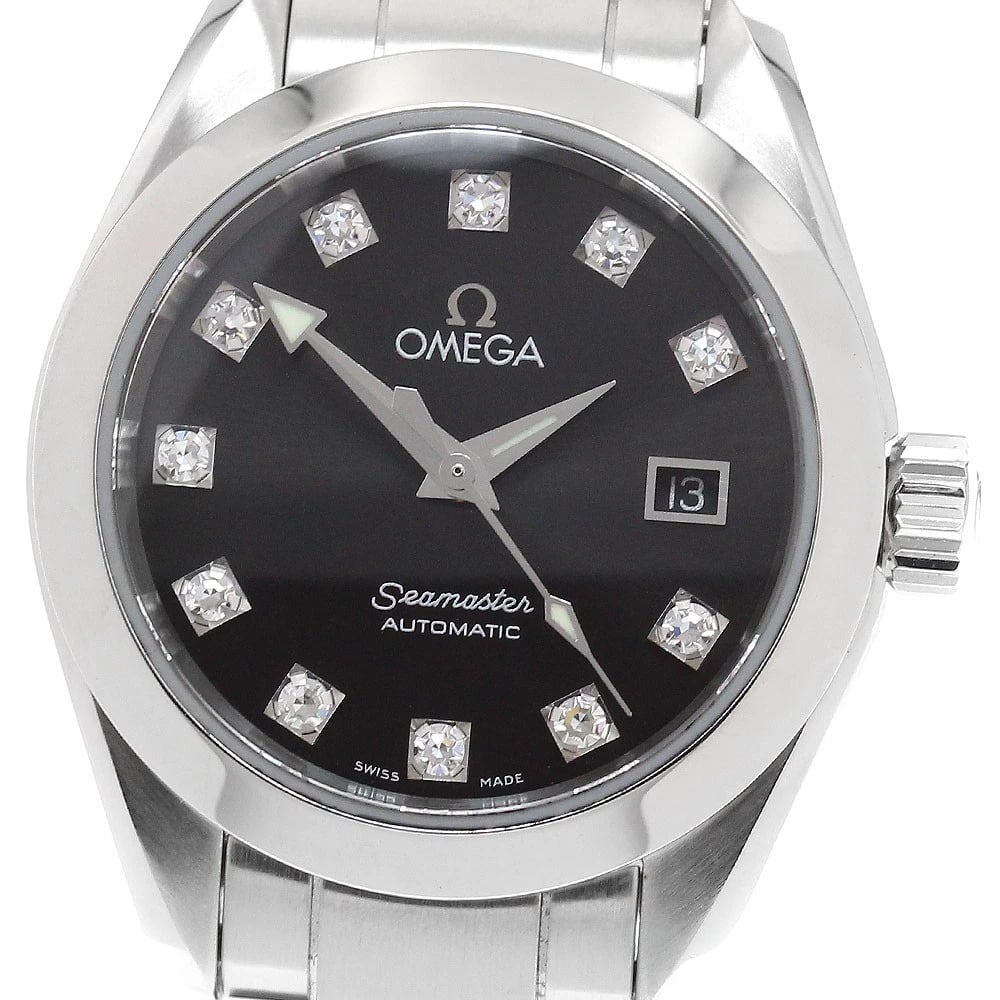 OMEGA SEAMASTER AQUA TERRA DATE DIAMOND AUTOMATIC WATCH: OMEGA Seamaster Aqua Terra Date diamond Automatic Watch Brand: OMEGA Type/Style: Wristwatch Material: Band Material Stainless Steel, Case Material Stainless Steel Color: Dial Color black Size: About