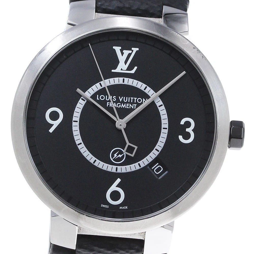 LOUIS VUITTON FRAGT DESIGN BLACK DIAL QUARTZ WATCH: LOUIS VUITTON Fragt Design Black Dial Quartz Watch Brand: LOUIS VUITTON Type/Style: Wristwatch Material: Band Material leather, Case Material Stainless Steel Color: Dial Color black Size: About 39mm (