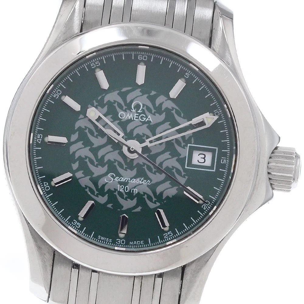 OMEGA SEAMASTER JACQUES MAYOL GREEN DIAL QUARTZ WATCH: OMEGA Seamaster Jacques Mayol green Dial Quartz Watch Brand: OMEGA Type/Style: Wristwatch Material: Band Material Stainless Steel, Case Material Stainless Steel Color: Dial Color green Size: About 27m