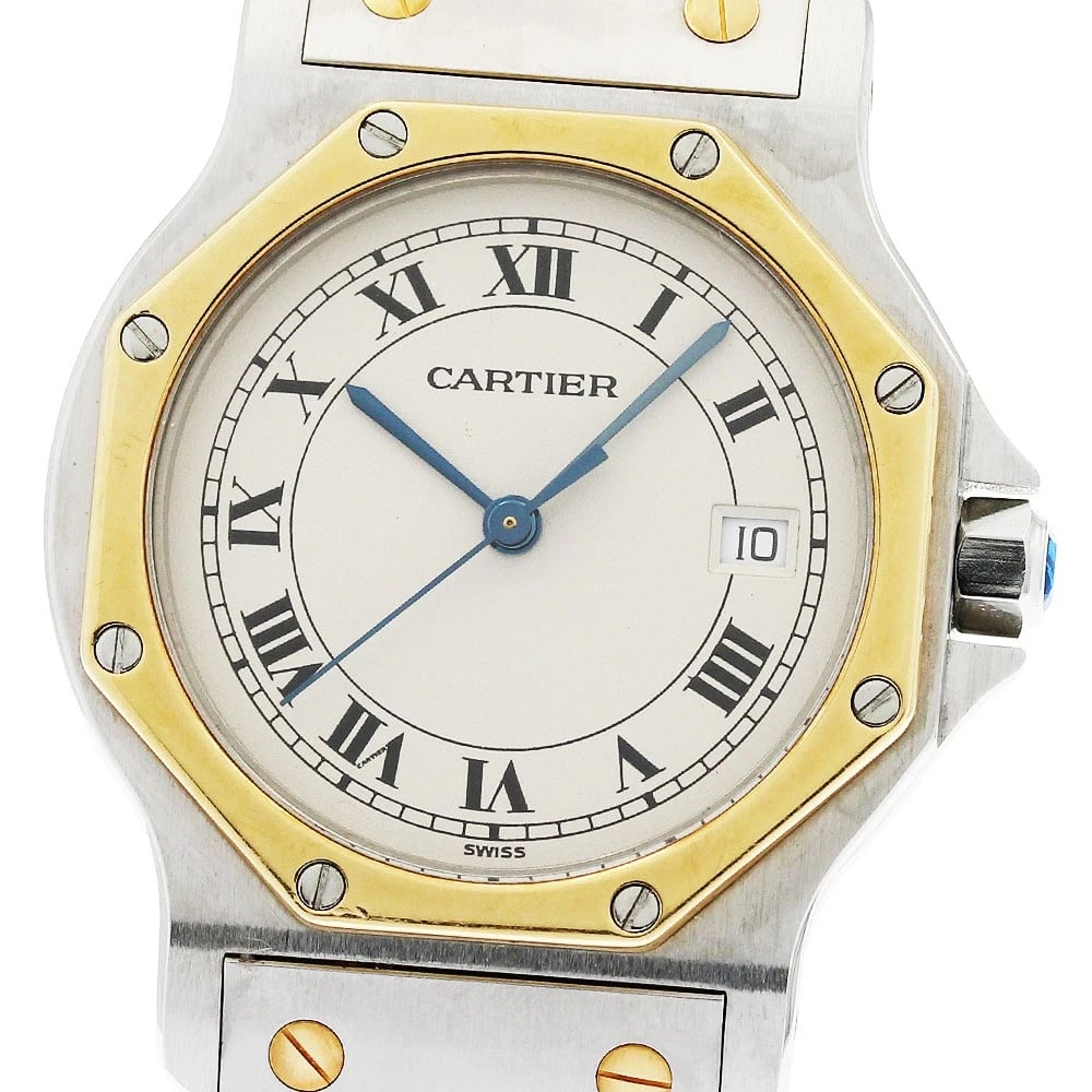 CARTIER SANTOS LM DATE YG BEZEL BEIGE DIAL QUARTZ WATCH: CARTIER Santos LM Date YG bezel beige Dial Quartz Watch Brand: CARTIER Type/Style: Wristwatch Material: Band Material Stainless Steel/YG, Case Material Stainless Steel/YG Color: Dial Color beige Size: