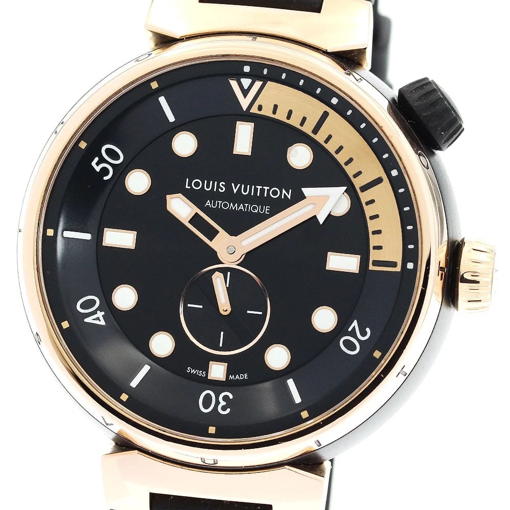 LOUIS VUITTON TAMBOUR STREET DIVER K18PG SMALL WATCH: LOUIS VUITTON Tambour Street Diver K18PG small Watch Brand: LOUIS VUITTON Type/Style: Wristwatch Material: Band Material rubber, Case Material Stainless Steel/K18PG Color: Dial Color black Size: About
