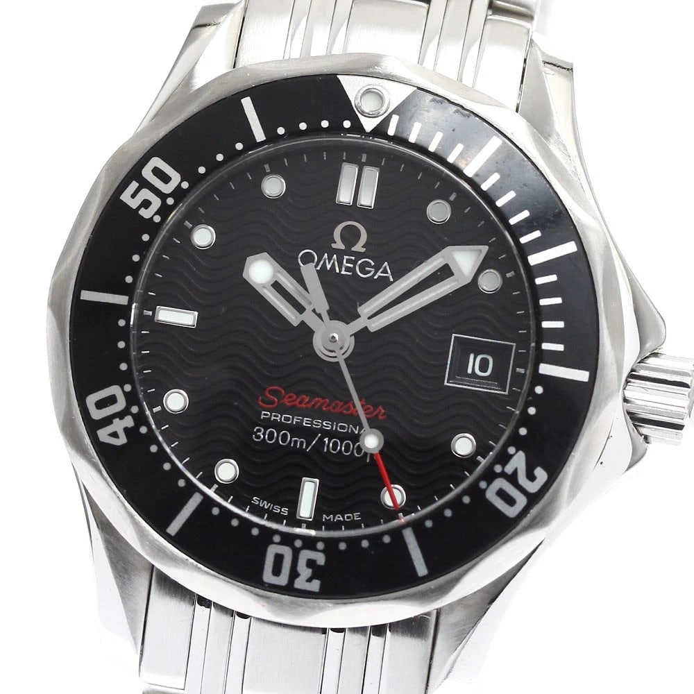 OMEGA SEAMASTER BLACK DIAL QUARTZ WATCH: OMEGA Seamaster black Dial Quartz Watch Brand: OMEGA Type/Style: Wristwatch Material: Band Material Stainless Steel, Case Material Stainless Steel Color: Dial Color black Size: About 28mm (1.1inch)