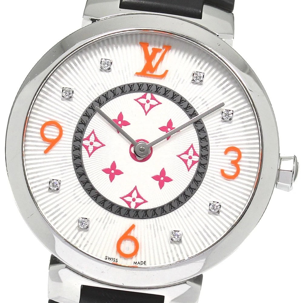 LOUIS VUITTON TAMBOUR MONOGRAM FUCHSIA & ORANGE QUARTZ WATCH: LOUIS VUITTON Tambour monogram fuchsia & orange Quartz Watch Brand: LOUIS VUITTON Type/Style: Wristwatch Material: Band Material rubber, Case Material Stainless Steel Color: Dial Color Silver Size: Ab