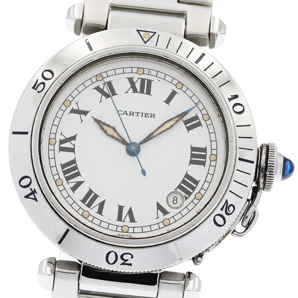 CARTIER PASHA EARLY MODEL DATE WHITE DIAL AUTOMATIC WATCH: CARTIER Pasha Early Model date white Dial Automatic Watch Brand: CARTIER Type/Style: Wristwatch Material: Band Material Stainless Steel, Case Material Stainless Steel Color: Dial Color white Size: