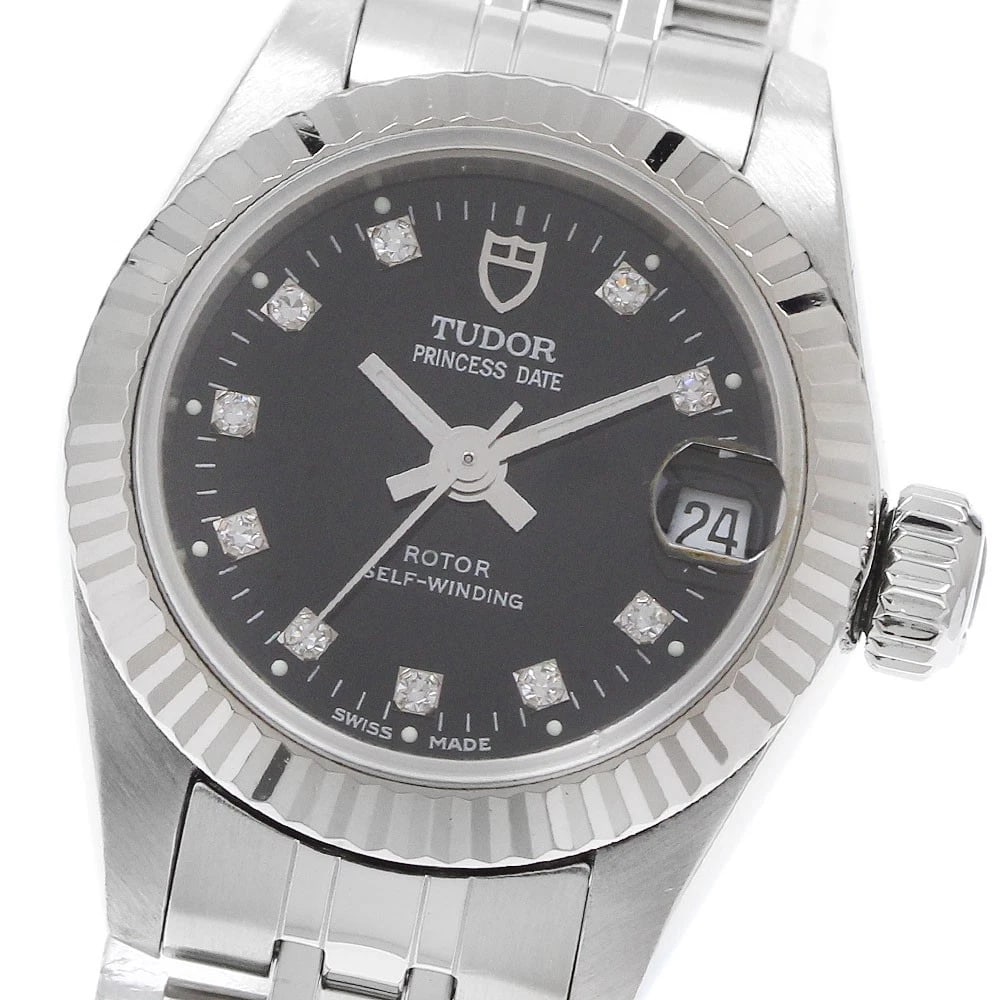 TUDOR PRINCESS DATE DIAMOND BLACK DIAL AUTOMATIC WATCH: TUDOR Princess Date diamond black Dial Automatic Watch Brand: TUDOR Type/Style: Wristwatch Material: Band Material Stainless Steel, Case Material Stainless Steel/WG Color: Dial Color black Size: Case