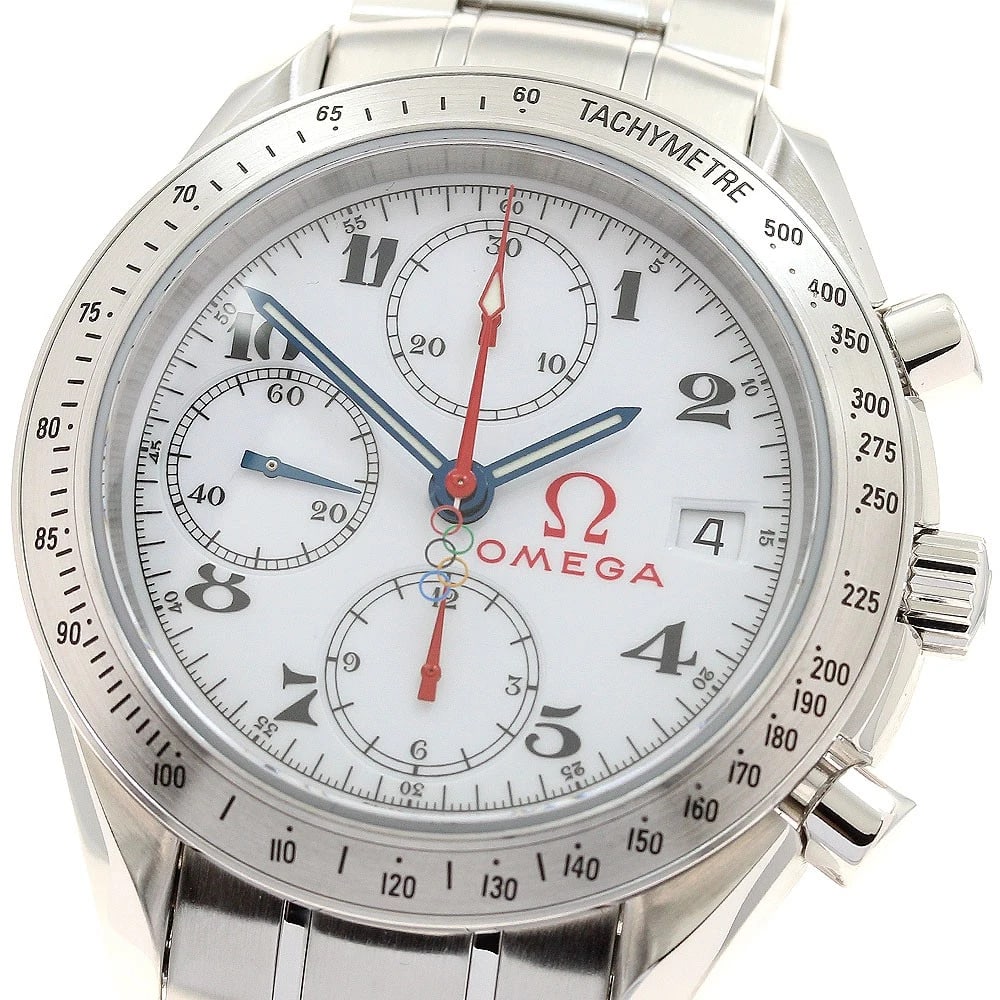 OMEGA SPEEDMASTER OLYMPIC CHRONOGRAPH WATCH: OMEGA Speedmaster Olympic chronograph Watch Brand: OMEGA Type/Style: Wristwatch Material: Band Material Stainless Steel, Case Material Stainless Steel Color: Dial Color white Size: Case Size About40mm