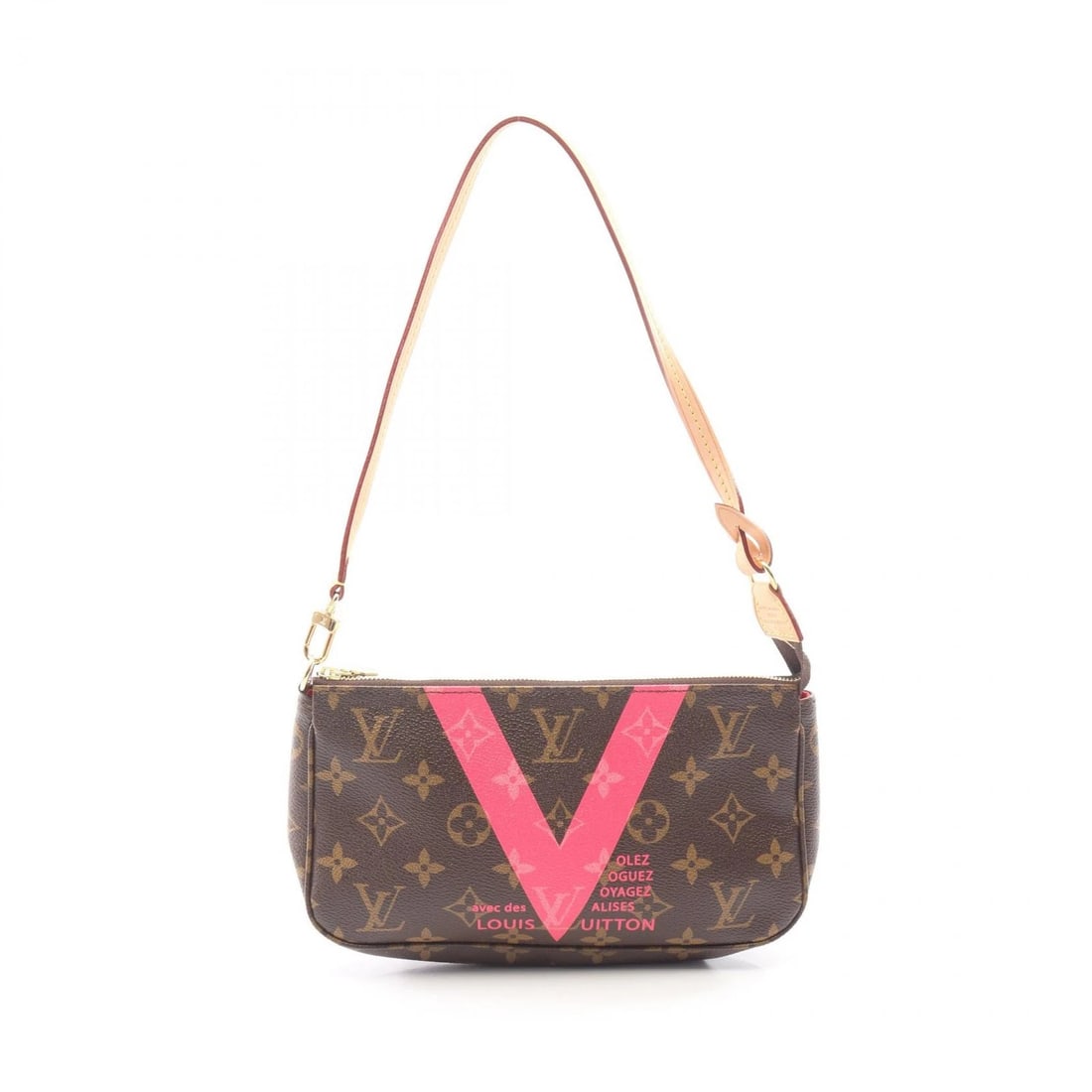 LOUIS VUITTON POCHETTE ACCESSORIES HANDBAG: LOUIS VUITTON Pochette Accessories Handbag Brand: LOUIS VUITTON Type/Style: Handbag Material: Exterior Material Monogram and PVC coated canvas and leather Color: Exterior Color Brown?ish colors and Pi