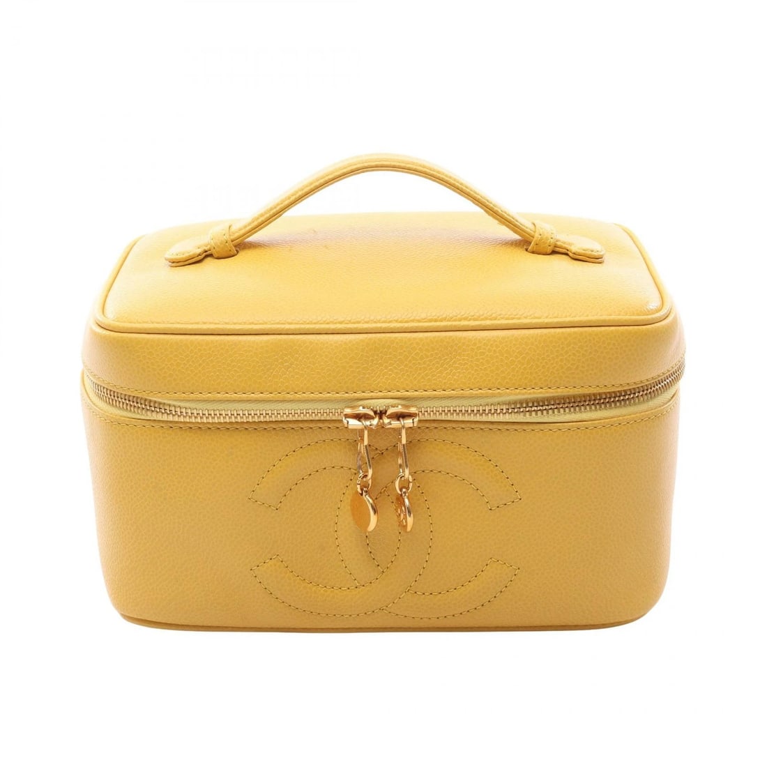 CHANEL COCO MARK VANITY HANDBAG GRAINED CALF LEATHER: CHANEL COCO Mark Vanity Handbag Grained calf leather Brand: CHANEL Type/Style: Handbag Material: Exterior Material leather and grained calf leather Color: Exterior Color Yellow?ish colors Size: H:13cm