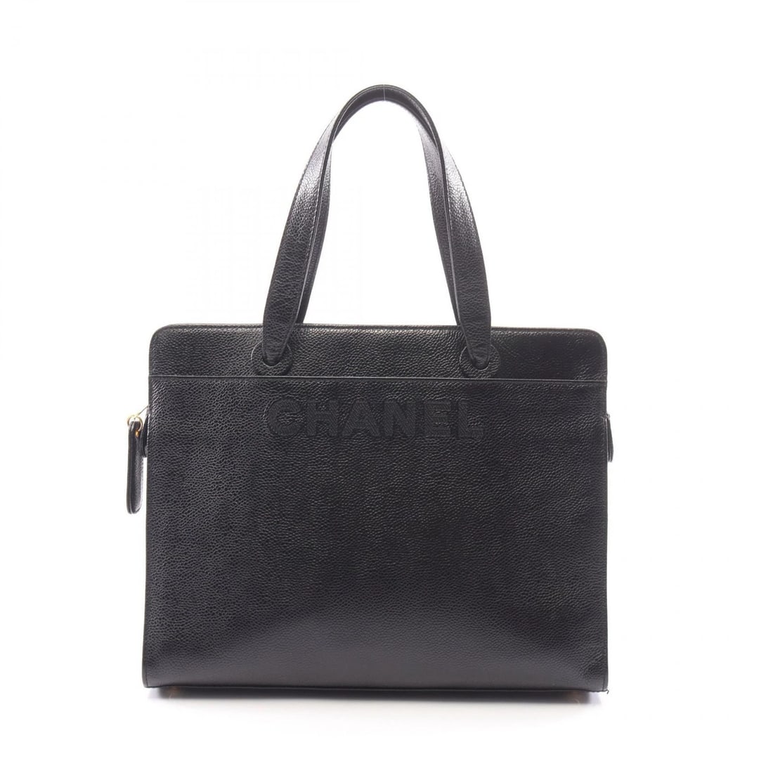 CHANEL LOGO TOTE HANDBAG GRAINED CALFSKIN LEATHER BLACK: CHANEL Logo Tote Handbag Grained Calfskin leather Black Brand: CHANEL Type/Style: Tote Bag Material: Exterior Material Grained Calfskin leather Color: Exterior Color Black?ish colors Size: H:24cm x W: