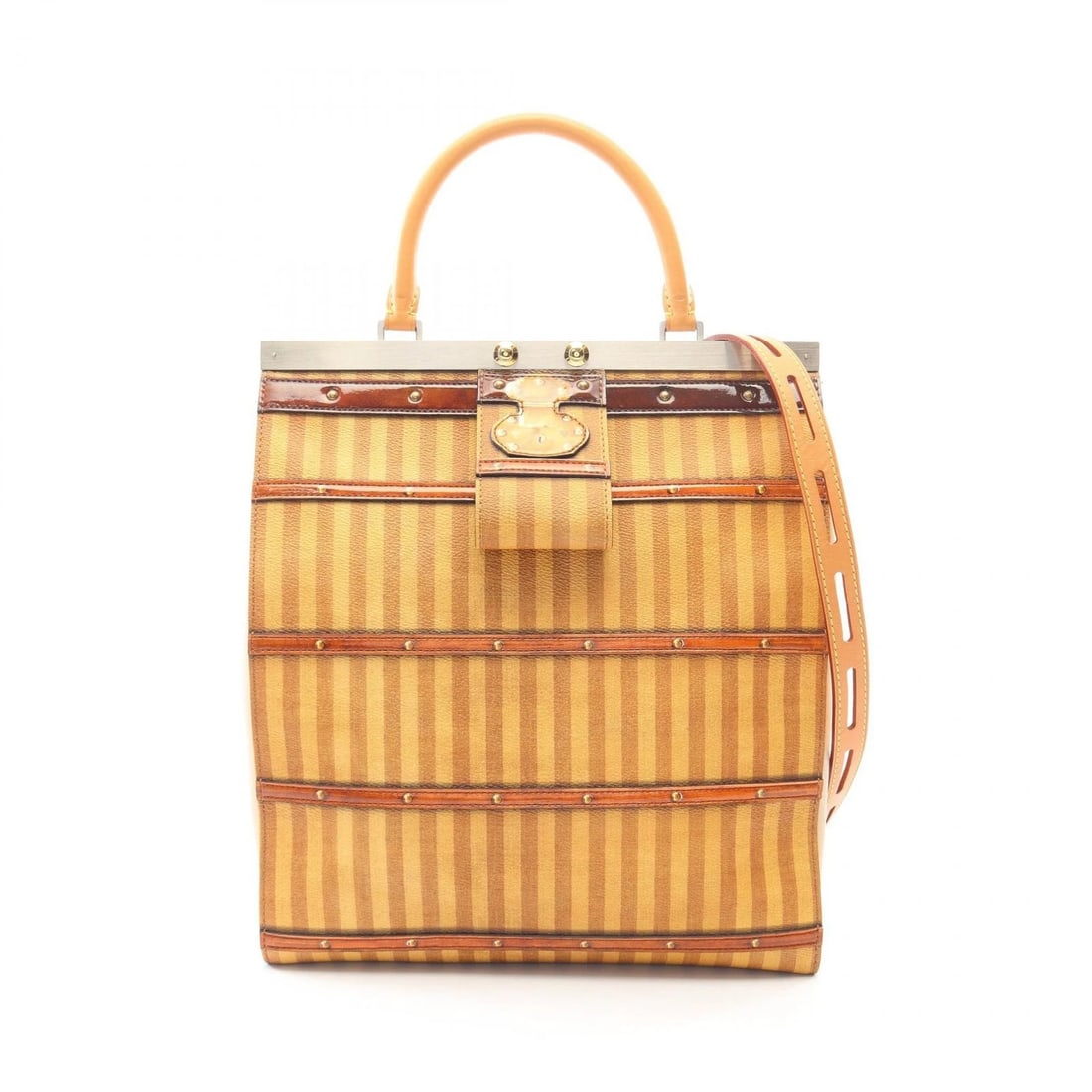 LOUIS VUITTON CROWN FRAME GM SHOULDER TOTE BAG: LOUIS VUITTON Crown frame GM Shoulder Tote Bag Brand: LOUIS VUITTON Type/Style: Tote Bag Material: Exterior Material PVC coated canvas and leather Color: Exterior Color Brown?ish colors Size: H:33cm x