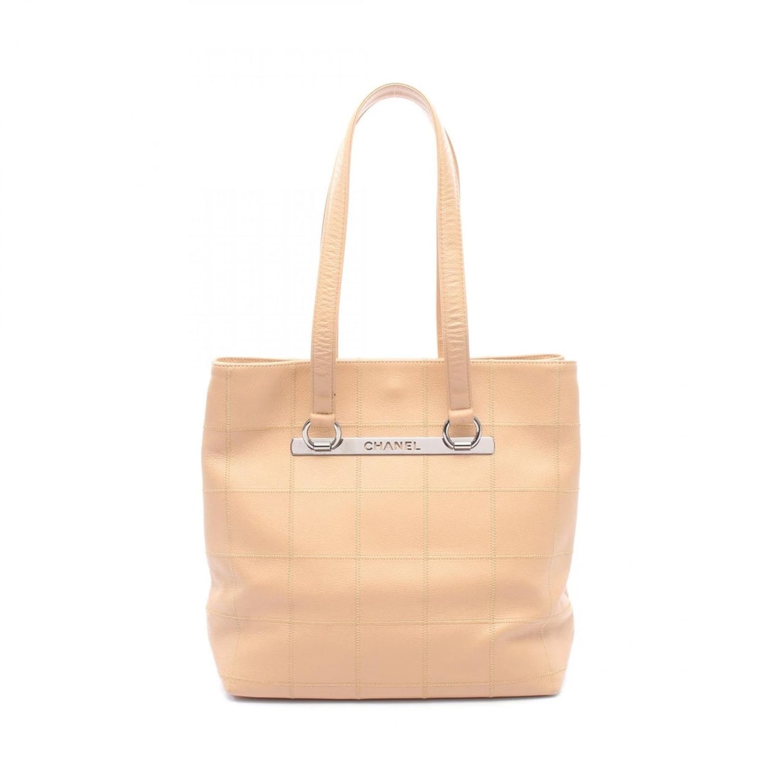 CHANEL CHOCOLATE BAR TOTE SHOULDER BAG: CHANEL Chocolate bar Tote Shoulder Bag Brand: CHANEL Type/Style: Tote Bag Material: Exterior Material Grained Calfskin leather Color: Exterior Color Beige?ish colors Size: H:31cm x W:30cm x D:13cm (H: