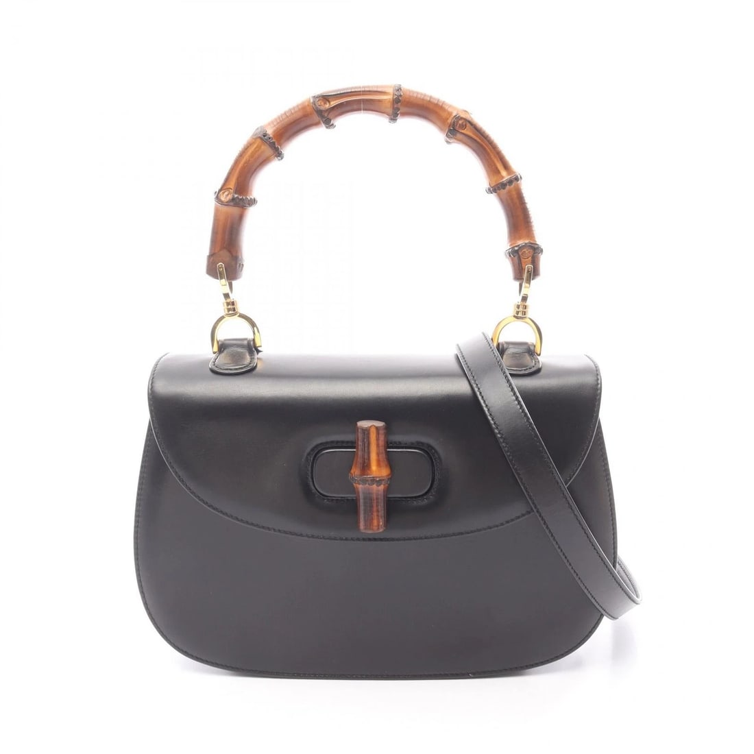 GUCCI BAMBOO SHOULDER CROSSBODY HANDBAG LEATHER BLACK (1 of 4)