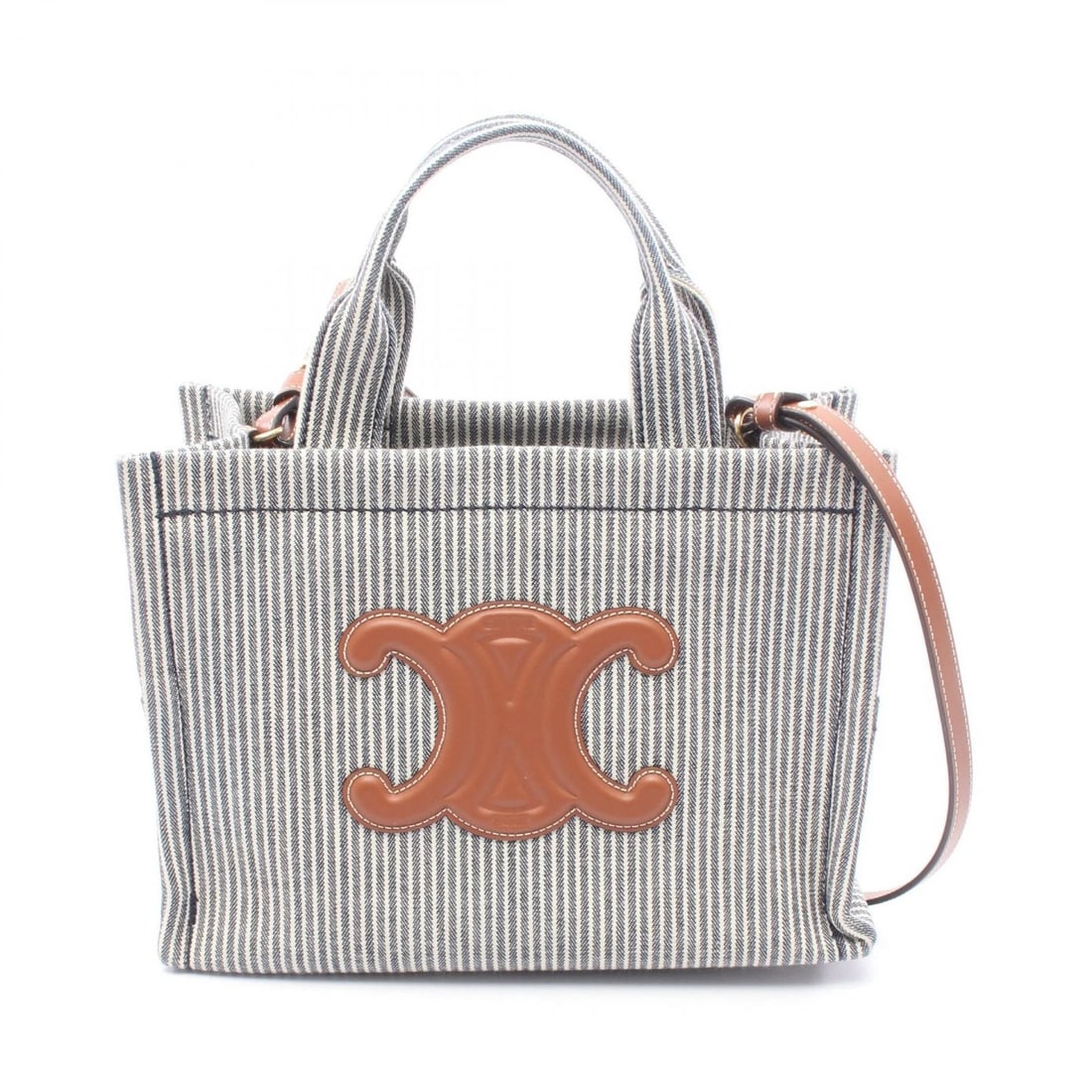 CELINE SMALL CABAS THAIS TOTE SHOULDER BAG: CELINE SMALL CABAS Thais Tote shoulder Bag Brand: CELINE Type/Style: Tote Bag Material: Exterior Material canvas and leather Color: Exterior Color Navy?ish colors and White?ish colors and Brown?ish co