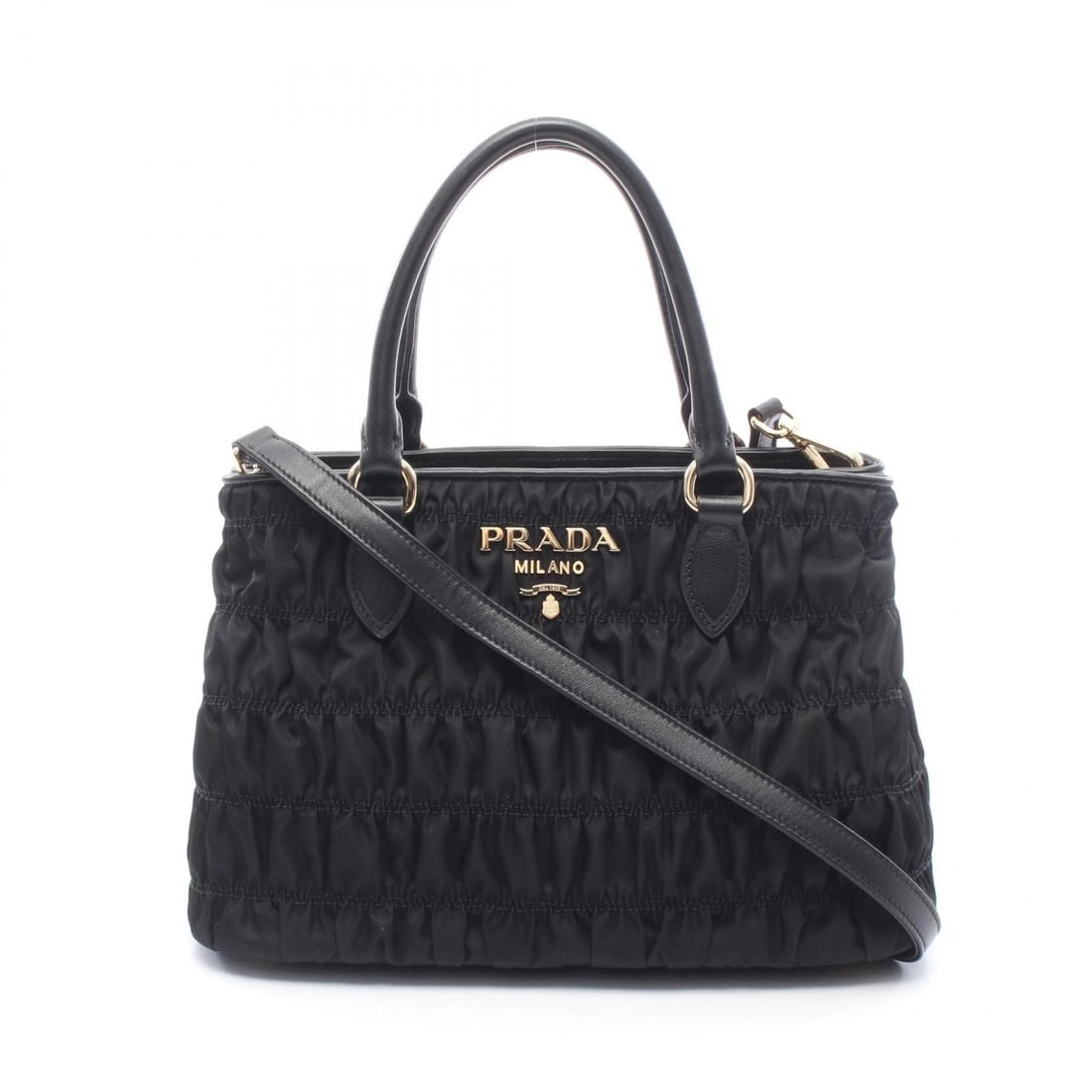 PRADA TESSUTO GAUFRE' 2WAY TOTE BAG: PRADA TESSUTO GAUFRE' 2WAY Tote Bag Brand: PRADA Type/Style: Tote Bag Material: Exterior Material Nylon and leather Color: Exterior Color Black?ish colors Size: H:20cm x W:30cm x D:14.5cm (H:7.9" x W: