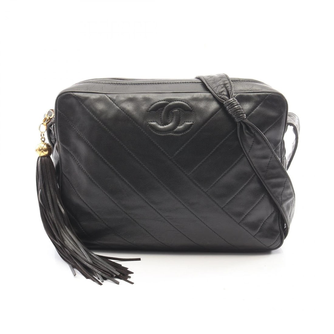 CHANEL COCO MARK TASSEL CROSSBODY SHOULDER BAG: CHANEL COCO Mark Tassel Crossbody Shoulder Bag Brand: CHANEL Type/Style: Shoulder Bag Material: Exterior Material Lambskin (sheep leather) Color: Exterior Color Black?ish colors Size: H:20cm x W:27cm 