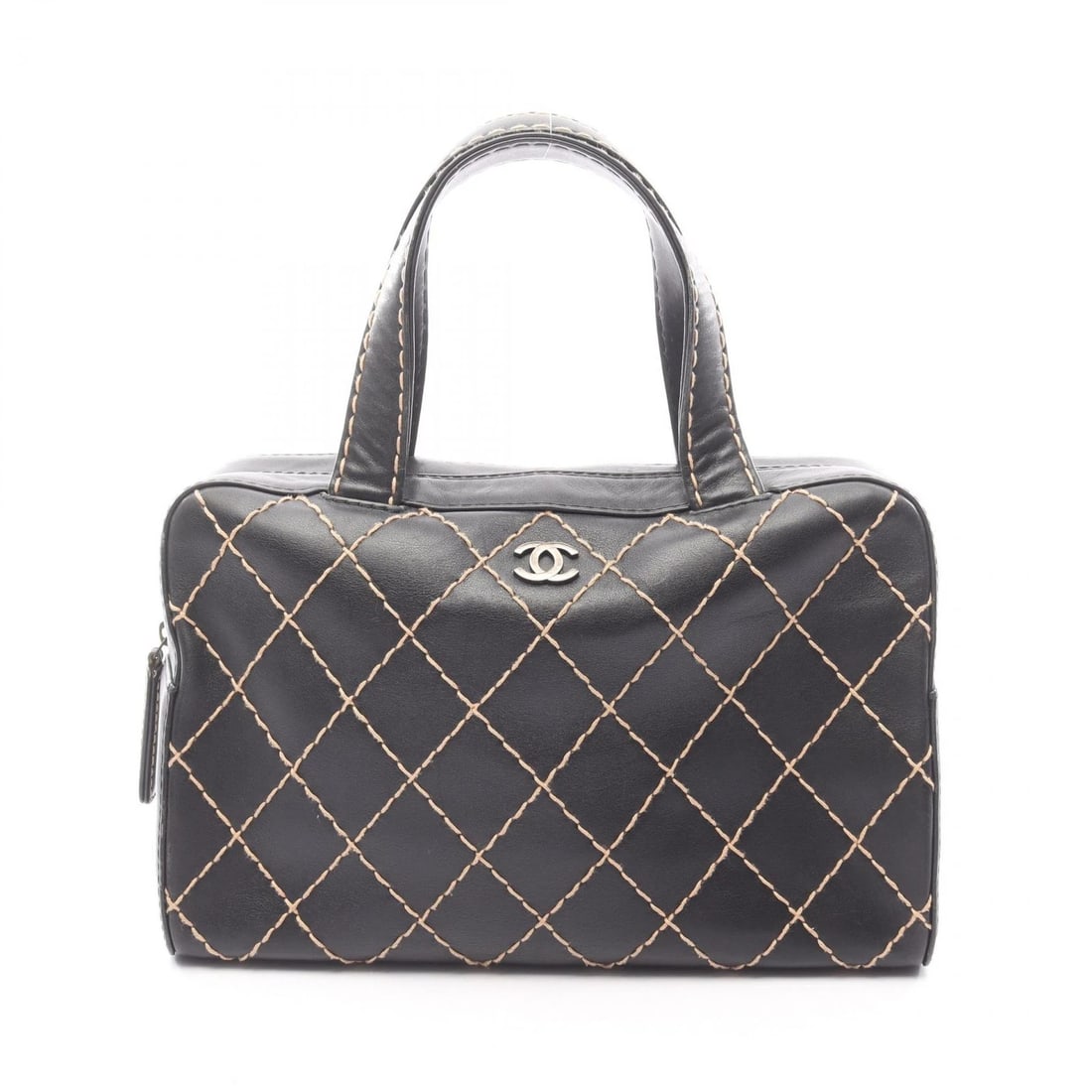 CHANEL WILD STITCH HANDBAG LEATHER BLACK: CHANEL Wild stitch Handbag leather Black Brand: CHANEL Type/Style: Handbag Material: Exterior Material leather Color: Exterior Color Black?ish colors Size: H:20cm x W:33cm x D:12cm (H:7.9" x W:13.0" x