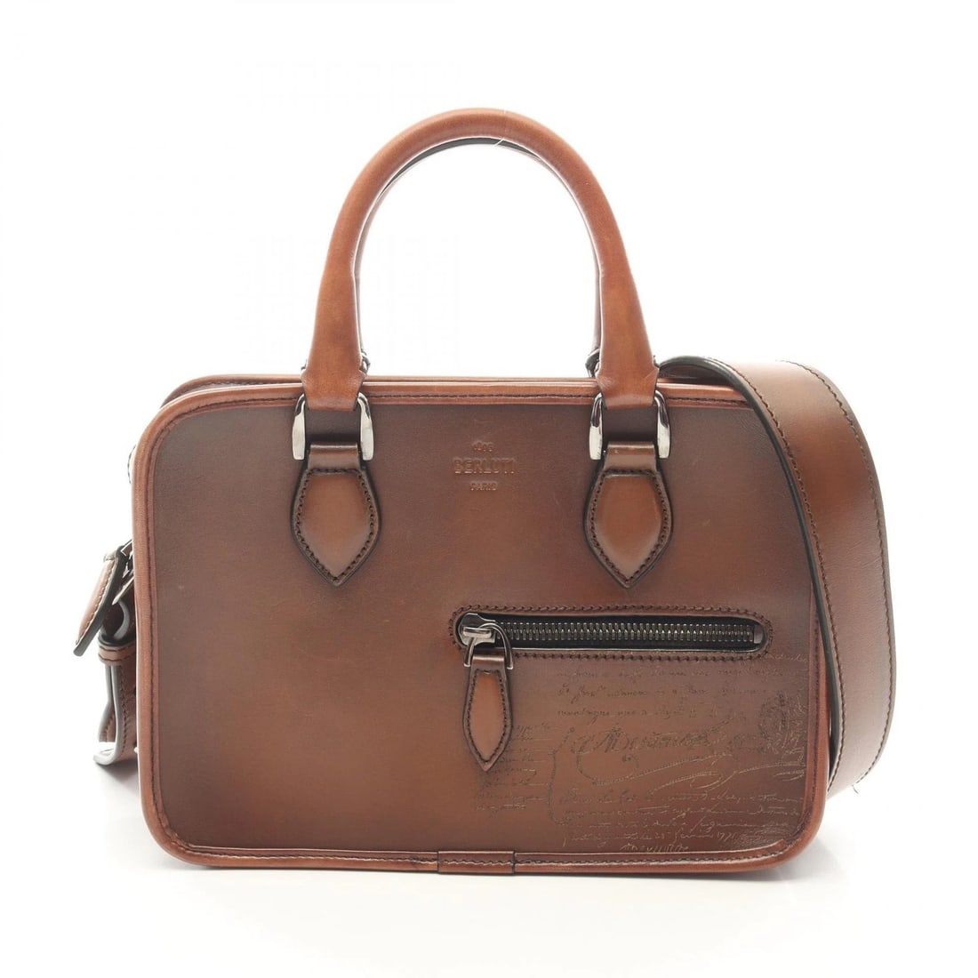 BERLUTI UN JOUR GULLIVER CALLIGRAPHY CROSSBODY SHOULDER HANDBAG: Berluti Un Jour Gulliver Calligraphy crossbody shoulder Handbag Brand: Berluti Type/Style: Handbag Material: Exterior Material leather Color: Exterior Color Brown?ish colors Size: H:17cm x W:23cm x D: