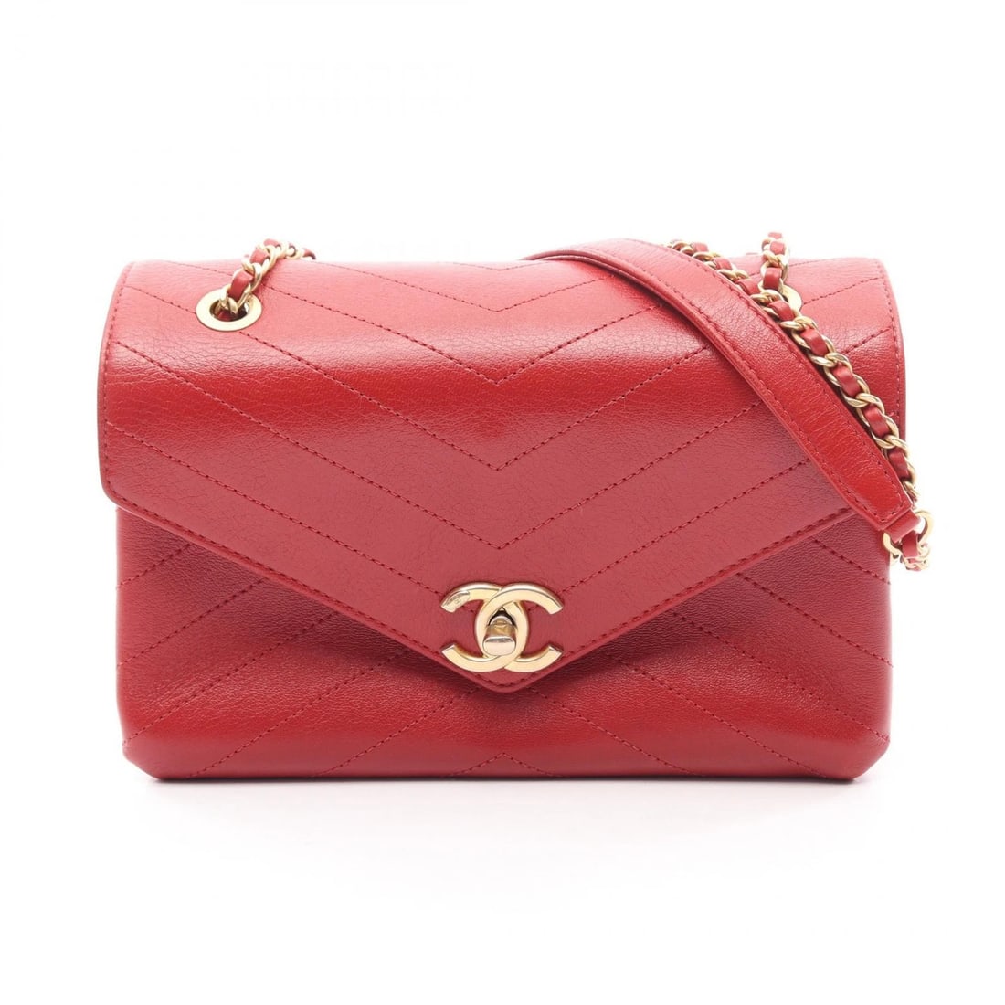 CHANEL CHEVRON V STITCH CHAIN SHOULDER BAG LEATHER RED: CHANEL Chevron V Stitch chain Shoulder Bag leather Red Brand: CHANEL Type/Style: Shoulder Bag Material: Exterior Material leather Color: Exterior Color Red?ish colors Size: H:15cm x W:22cm x D:/cm (H: