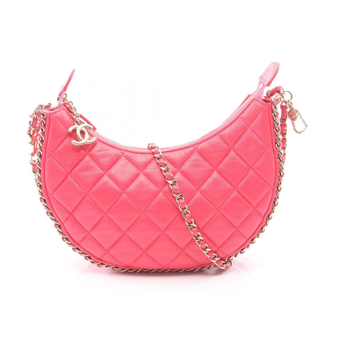 CHANEL MATELASSE SMALL HOBO CHAIN SHOULDER BAG: CHANEL Matelasse Small Hobo Chain Shoulder Bag Brand: CHANEL Type/Style: Shoulder Bag Material: Exterior Material Lambskin (sheep leather) Color: Exterior Color Pink?ish colors Size: H:12cm x W:21cm x