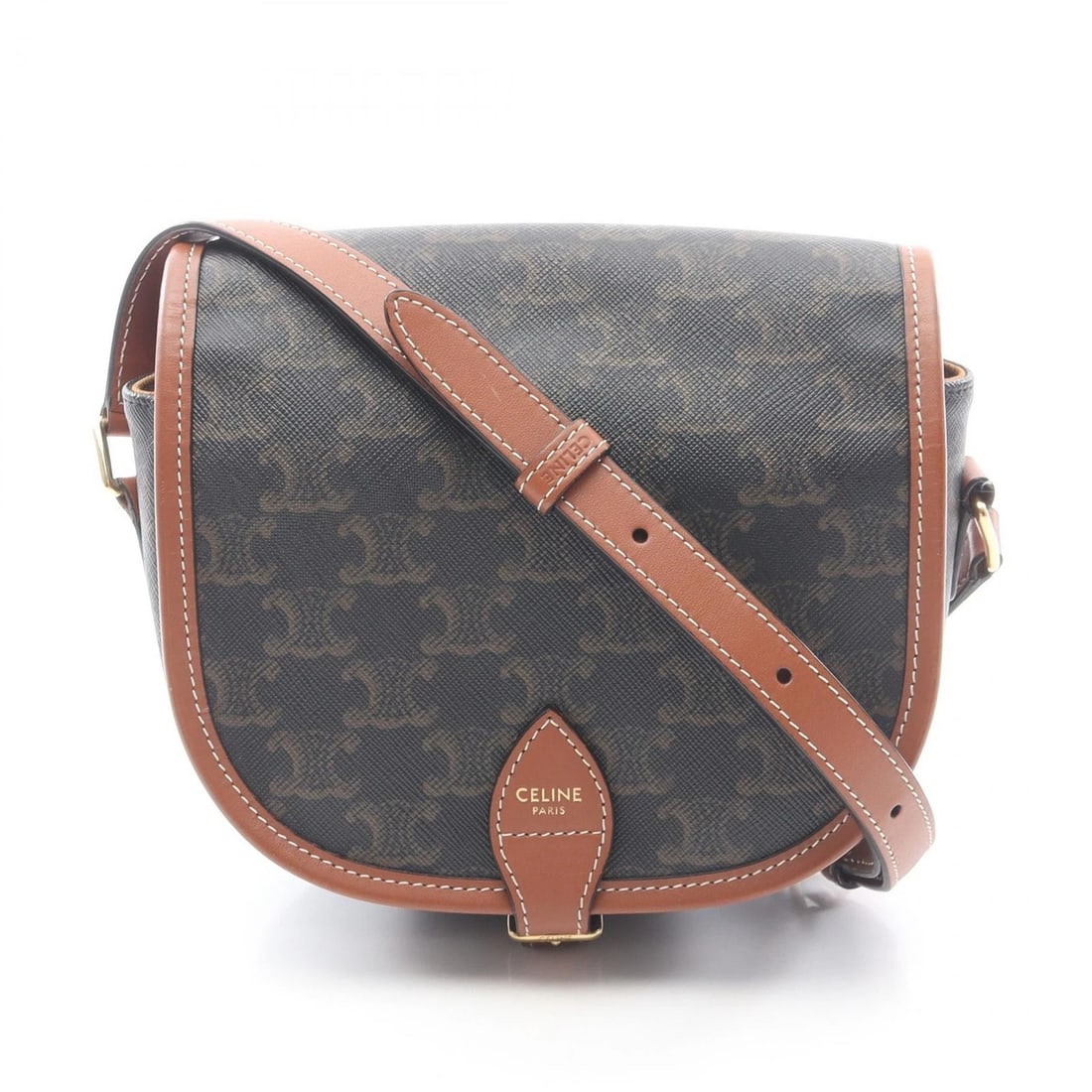 CELINE TRIOMPHE SHOULDER CROSSBODY BAG CANVAS LEATHER BLACK BROWN: CELINE Triomphe Shoulder Crossbody Bag canvas leather Black Brown Brand: CELINE Type/Style: Shoulder Bag Material: Exterior Material PVC coated canvas and leather Color: Exterior Color Black?ish color
