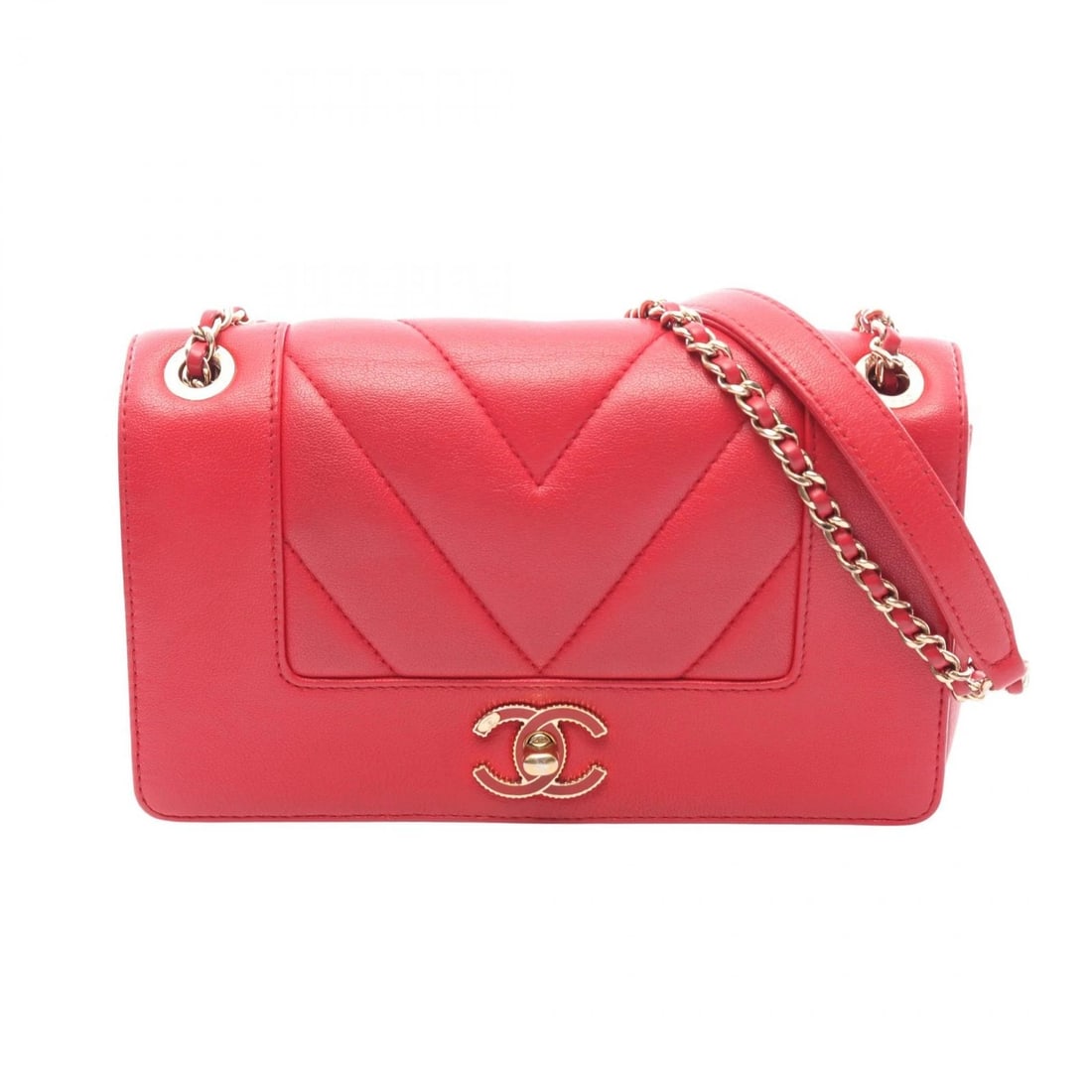 CHANEL CHEVRON V STITCH CHAIN SHOULDER BAG LEATHER RED: CHANEL Chevron V Stitch Chain Shoulder Bag Leather Red Brand: CHANEL Type/Style: Shoulder Bag Material: Exterior Material leather Color: Exterior Color Red?ish colors Size: H:12cm x W:21cm x D:5cm (H: