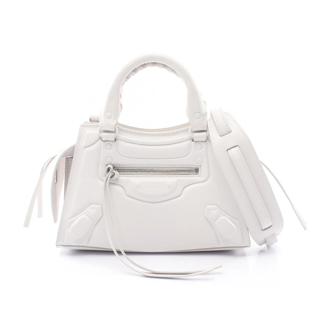 BALENCIAGA NEO CLASS CITY MINI SHOULDER CROSSBODY HANDBAG: BALENCIAGA NEO CLASS CITY MINI Shoulder Crossbody Handbag Brand: BALENCIAGA Type/Style: Handbag Material: Exterior Material leather Color: Exterior Color White?ish colors Size: H:14cm x W:22cm x D:10c