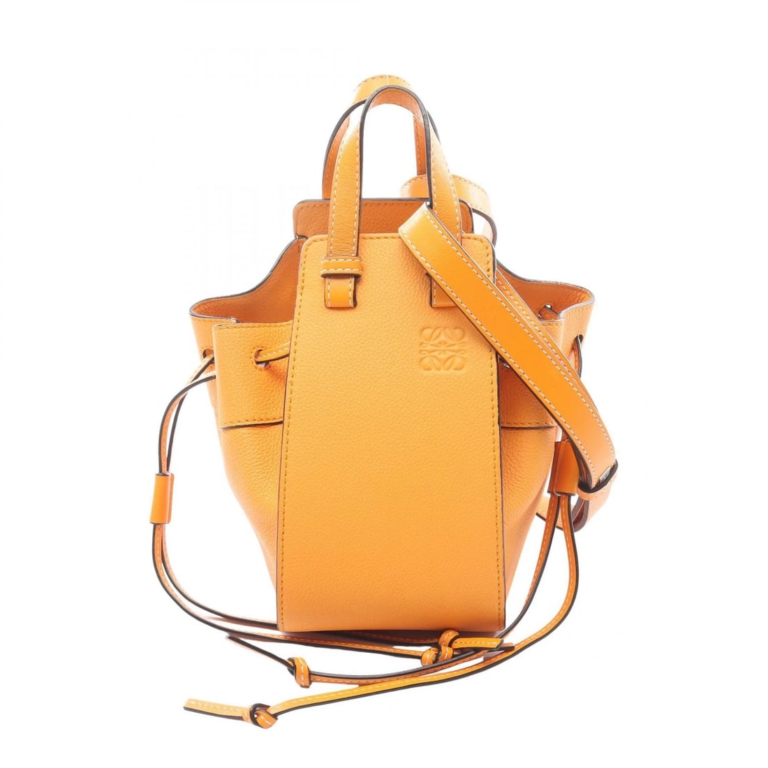 LOEWE HAMMOCK DRAWSTRING MINI SHOULDER CROSSBODY HANDBAG: LOEWE Hammock Drawstring Mini shoulder crossbody Handbag Brand: LOEWE Type/Style: Handbag Material: Exterior Material leather Color: Exterior Color Orange?ish colors Size: H:19cm x W:10.5cm x D:16.5cm