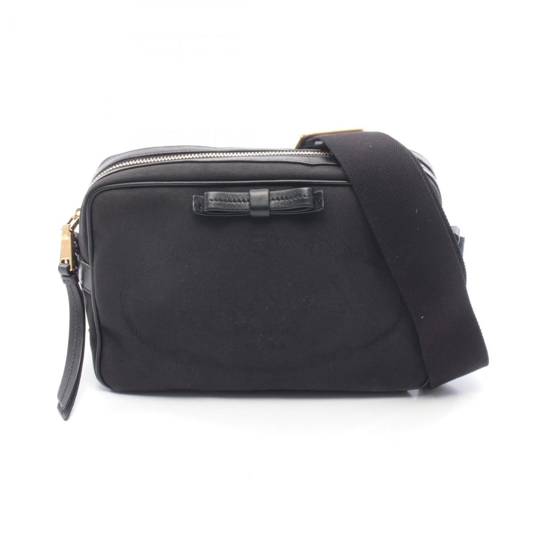 PRADA LOGO JACQUARD SHOULDER CROSSBODY BAG CANVAS: PRADA Logo jacquard Shoulder crossbody Bag canvas Brand: PRADA Type/Style: Shoulder Bag Material: Exterior Material canvas and leather Color: Exterior Color Black?ish colors Size: H:15cm x W:22cm x D: