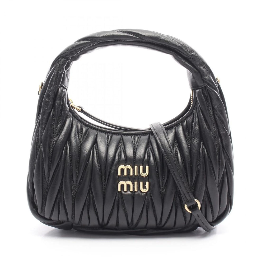 MIU MIU WONDER MATELASSE HOBO SHOULDER HANDBAG: Miu Miu Wonder Matelasse Hobo Shoulder Handbag Brand: Miu Miu Type/Style: Handbag Material: Exterior Material leather Color: Exterior Color Black?ish colors Size: H:12cm x W:22cm x D:6.5cm (H:4.7" x W