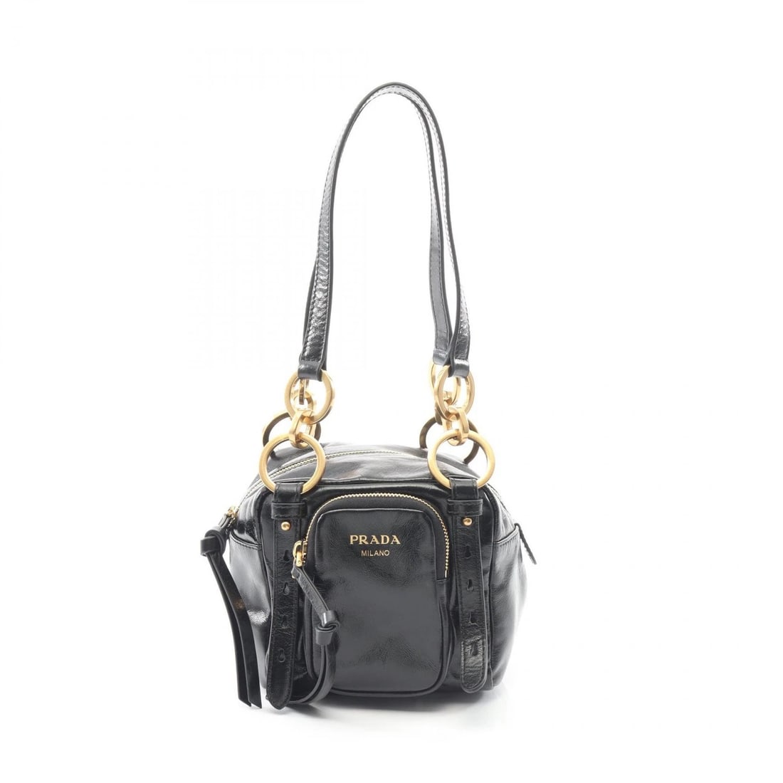 PRADA DANGLE MINI SHOULDER HANDBAG LEATHER BLACK: PRADA Dangle Mini Shoulder Handbag leather Black Brand: PRADA Type/Style: Handbag Material: Exterior Material leather Color: Exterior Color Black?ish colors Size: H:14cm x W:14cm x D:12cm (H:5.5" x W:
