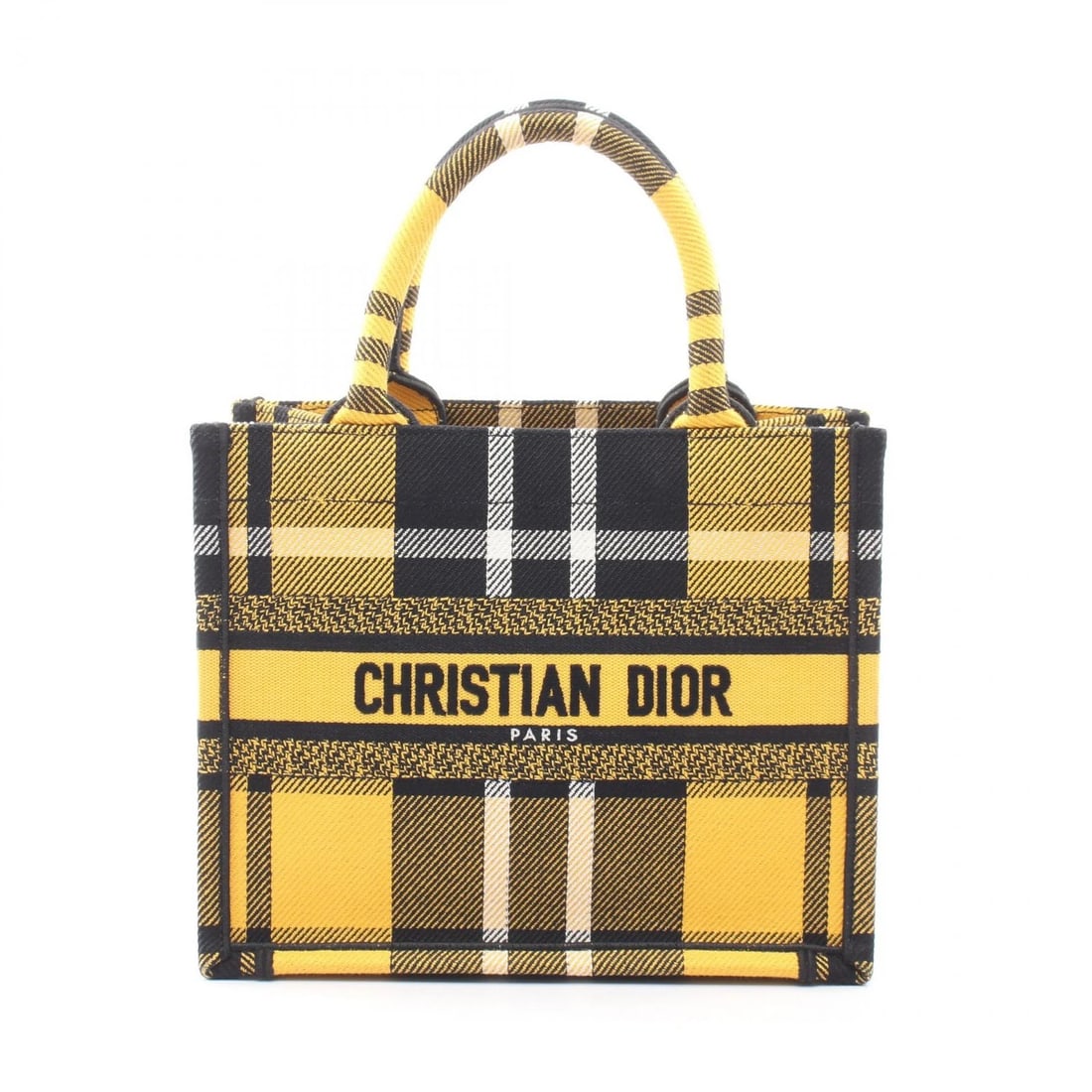 CHRISTIAN DIOR BOOK TOTE SMALL CHECK PATTERN HANDBAG: Christian Dior BOOK TOTE Small Check Pattern Handbag Brand: Dior Type/Style: Tote Bag Material: Exterior Material canvas Color: Exterior Color Yellow?ish colors and Black?ish colors Size: H:22cm x
