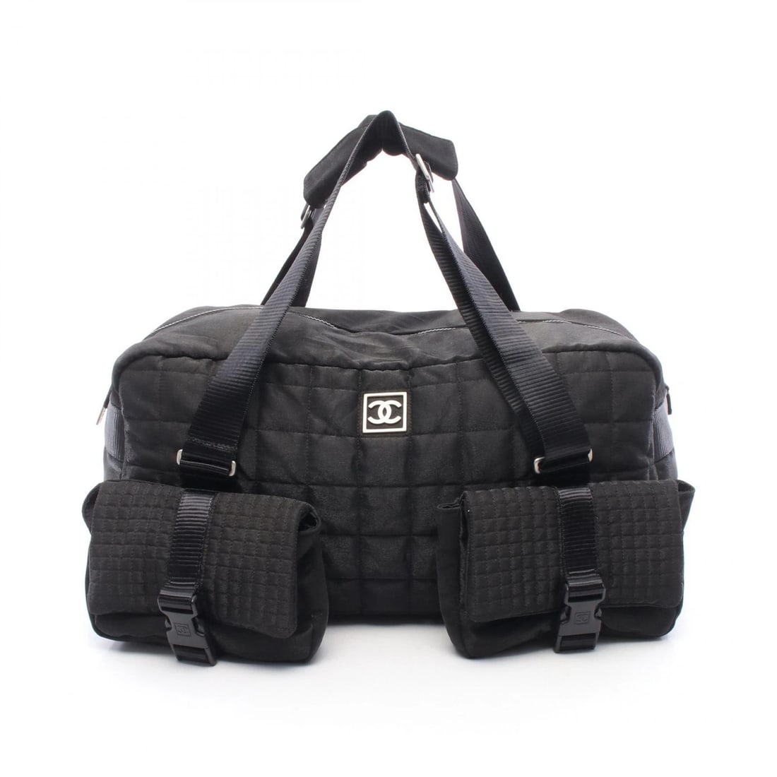 CHANEL CHOCOLATE BAR SPORTS LINE HAND BAG NYLON BLACK: CHANEL Chocolate Bar Sports Line Hand bag Nylon Black Brand: CHANEL Type/Style: Boston bag Material: Exterior Material Nylon Color: Exterior Color Black?ish colors Size: H:22cm x W:45cm x D:23cm