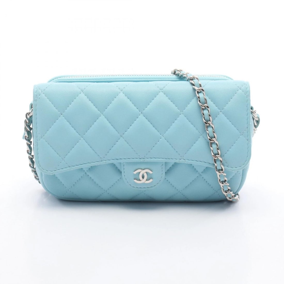 CHANEL MATELASSE PHONE CASE CHAIN CROSSBODY SHOULDER BAG: CHANEL Matelasse phone case chain crossbody Shoulder Bag Brand: CHANEL Type/Style: Shoulder Bag Material: Exterior Material Lambskin (sheep leather) Color: Exterior Color Blue?ish colors Size: