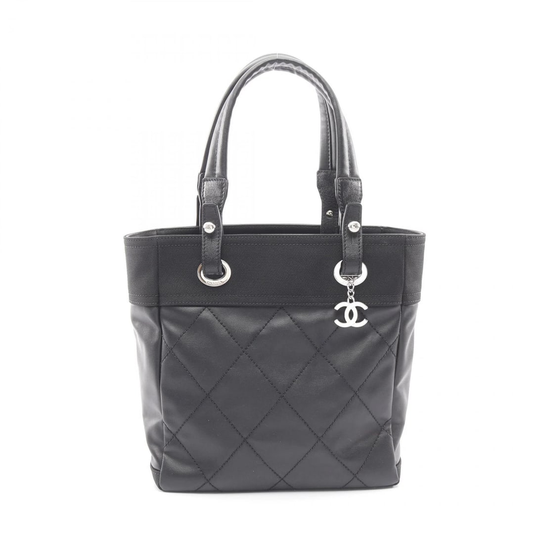 CHANEL PARIS BIARRITZ PM TOTE SHOULDER BAG: CHANEL Paris Biarritz PM Tote shoulder Bag Brand: CHANEL Type/Style: Tote Bag Material: Exterior Material PVC coated canvas and leather Color: Exterior Color Black?ish colors Size: H:27cm x W:25cm x D