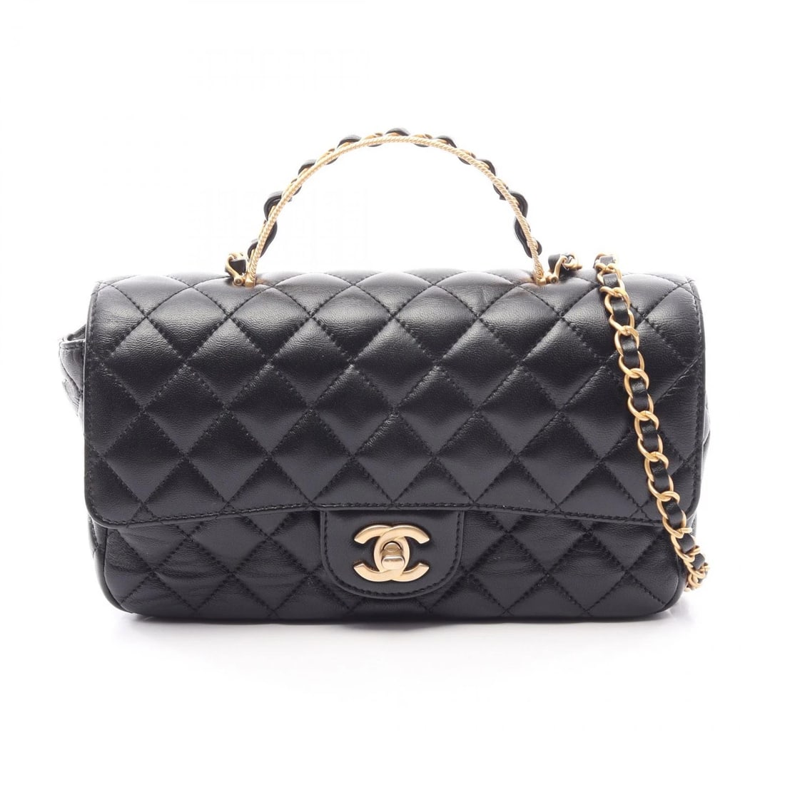 CHANEL MATELASSE TOP HANDLE CHAIN CROSSBODY SHOULDER BAG: CHANEL Matelasse Top Handle chain crossbody Shoulder Bag Brand: CHANEL Type/Style: Shoulder Bag Material: Exterior Material Lambskin (sheep leather) Color: Exterior Color Black?ish colors Size: H:14cm