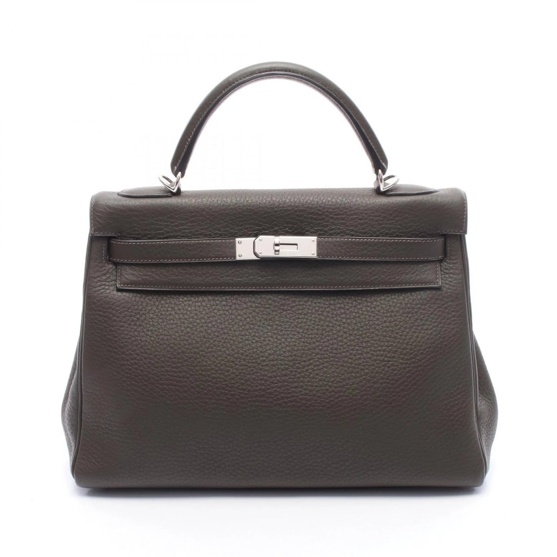 HERMES KELLY 32 SHOULDER HANDBAG CLEMENCE LEATHER: HERMES Kelly 32 Shoulder Handbag Clemence leather Brand: HERMES Type/Style: Handbag Material: Exterior Material Taurillon Clemence and leather Color: Exterior Color Khaki?ish colors Size: H:23cm x W:3
