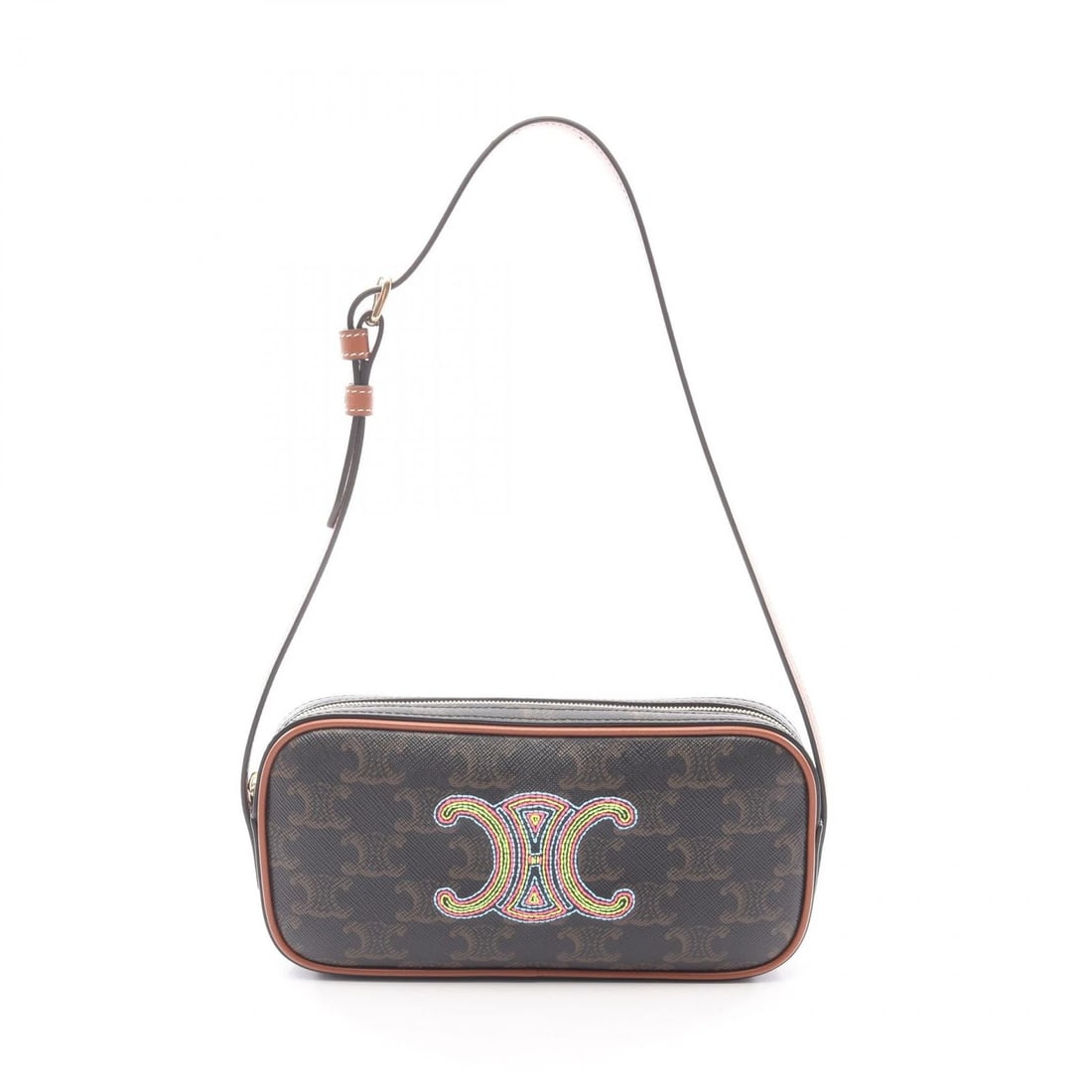CELINE CUIR TRIOMPHE MINI CAMERA SHOULDER BAG CANVAS LEATHER: CELINE Cuir Triomphe Mini Camera Shoulder Bag canvas leather Brand: CELINE Type/Style: Shoulder Bag Material: Exterior Material PVC coated canvas and leather Color: Exterior Color Black?ish colors and